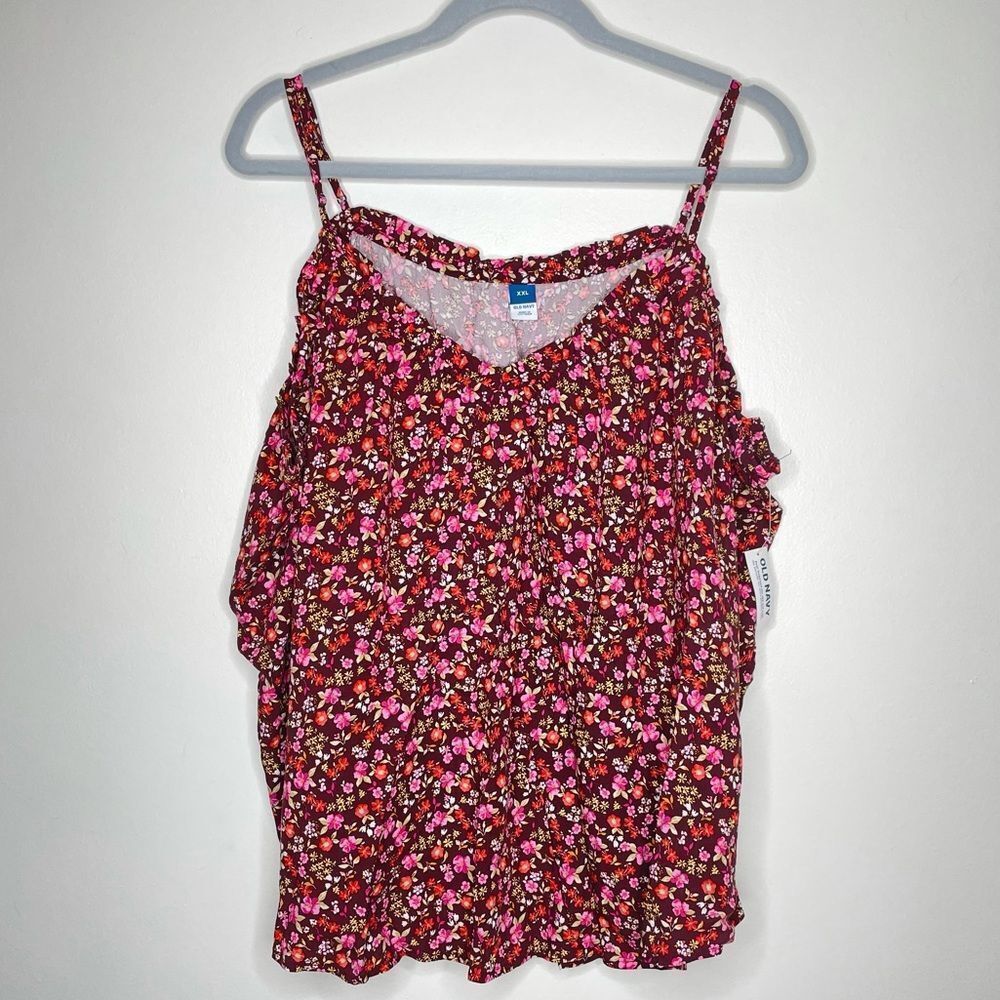 Old Navy floral maroon spaghetti strap tank top